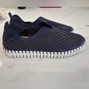 Ilse Jacobsen Navy Perforated Slip-On